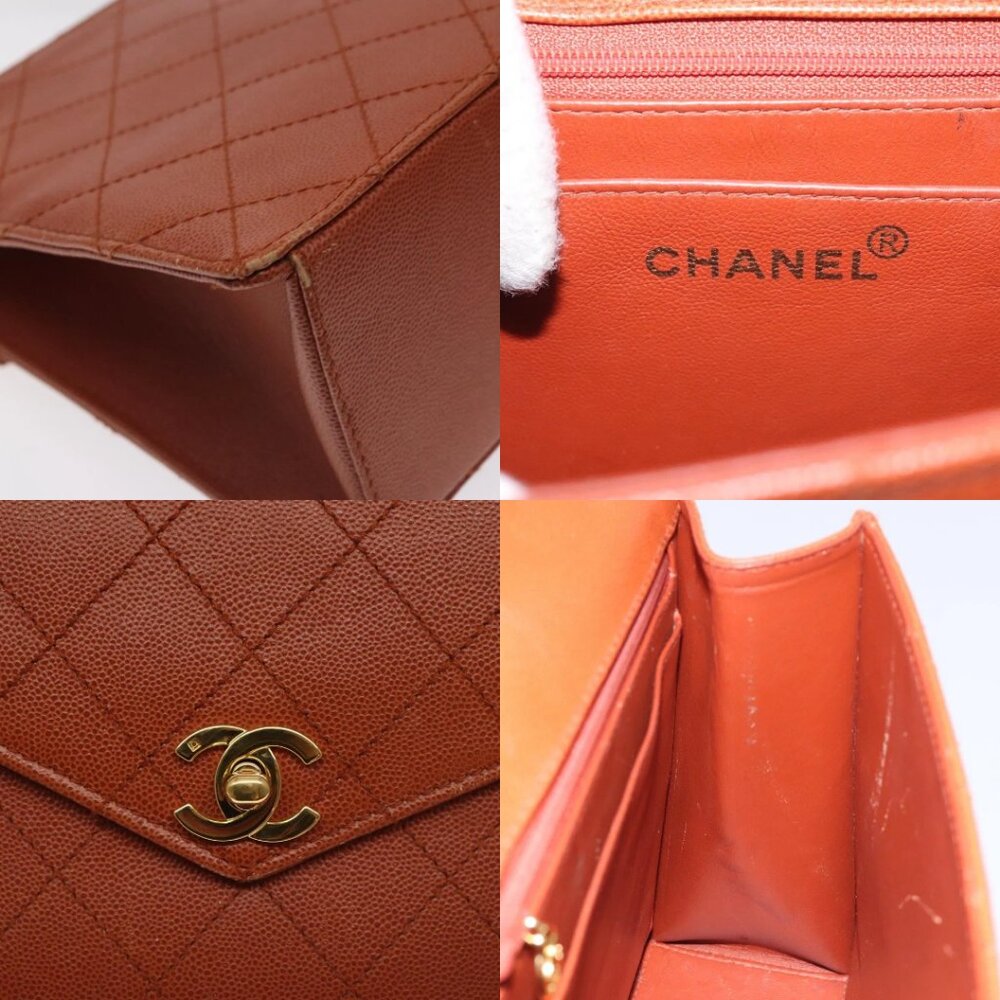 CHANEL Matelasse Hand Bag Grained Calf Skin Brown Gold CC Auth 130197 - Picture 12 of 14